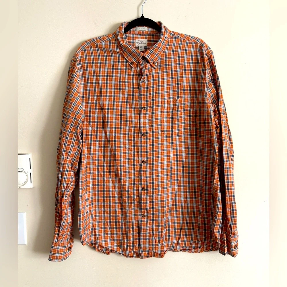 Sewn for J.Crew Men XL Brushed Twill Long Sleeve Button Shirt Classic Fit Cotton
